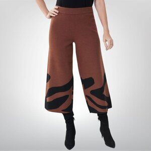 NEW Size M Joseph Ribkoff Black/Toffee Animal Print Knit Culotte Pants 223949
